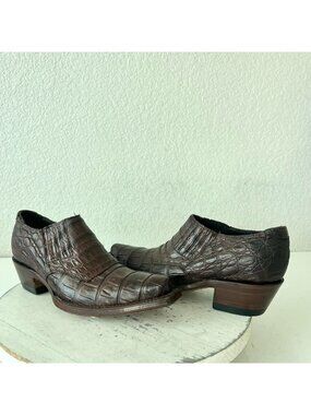 Rod Patrick Womens Western Boots Loafers Pull on Shoes 5C Brown Caiman Leather